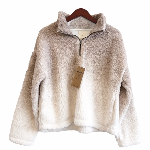 THREAD & SUPPLY NWT Wubby Sherpa Fleece Pullover Jacket in Cream and Gray - Picture 13 of 13